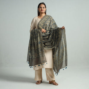 Brown - Hand Block Printed Cotton Ajrakh Dupatta 41