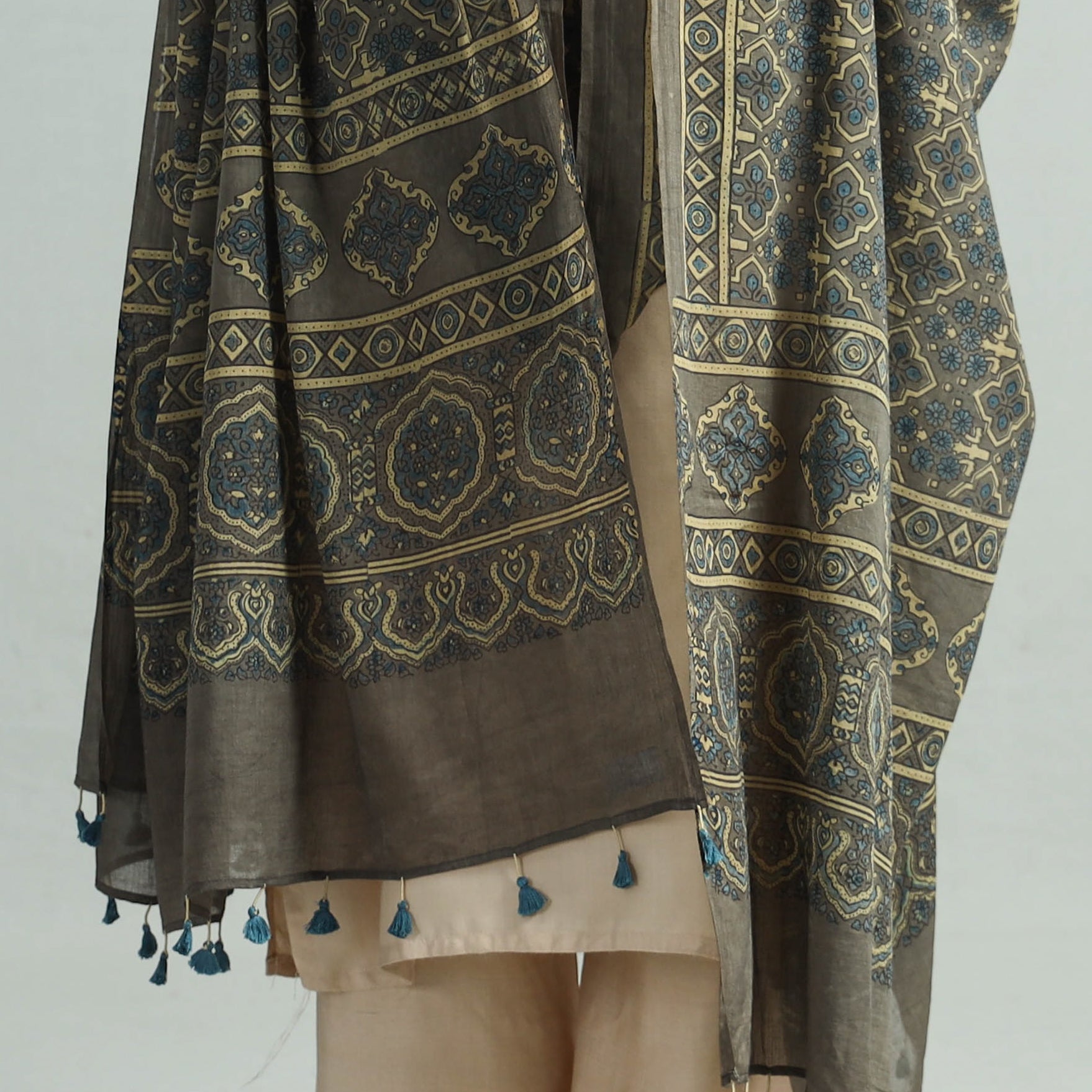 Brown - Hand Block Printed Cotton Ajrakh Dupatta 41