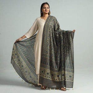 Brown - Hand Block Printed Cotton Ajrakh Dupatta 42