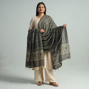 Brown - Hand Block Printed Cotton Ajrakh Dupatta 42