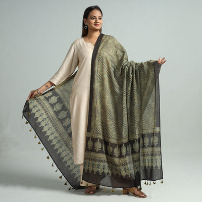 Brown - Hand Block Printed Cotton Ajrakh Dupatta 44