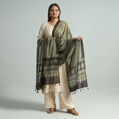Brown - Hand Block Printed Cotton Ajrakh Dupatta 44