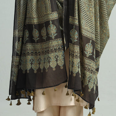 Brown - Hand Block Printed Cotton Ajrakh Dupatta 44
