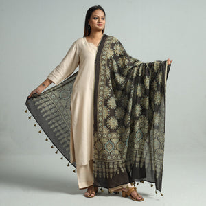 Brown - Hand Block Printed Cotton Ajrakh Dupatta 45