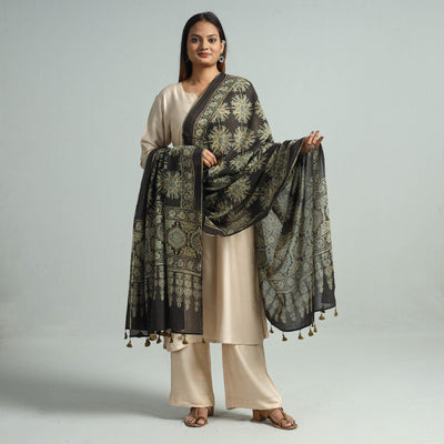 Brown - Hand Block Printed Cotton Ajrakh Dupatta 45