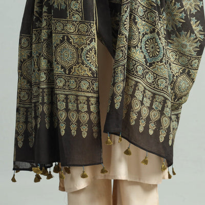 Brown - Hand Block Printed Cotton Ajrakh Dupatta 45
