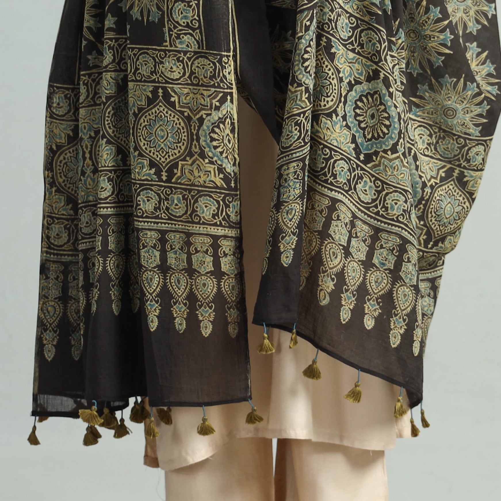 Brown - Hand Block Printed Cotton Ajrakh Dupatta 45
