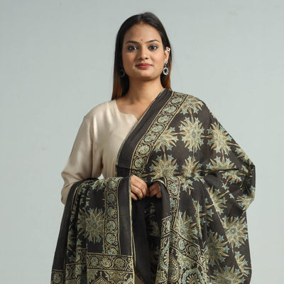 Brown - Hand Block Printed Cotton Ajrakh Dupatta 45