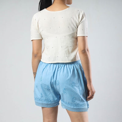 Blue - Chikankari Hand Embroidered Cotton Short