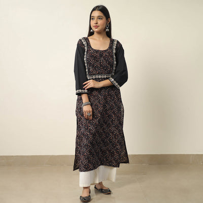 Black - Exclusive Hand Zardozi Embroidery Mul Cotton Kurta 01