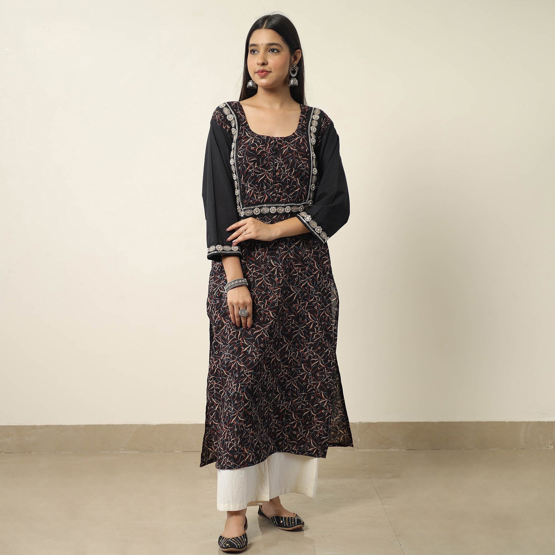 Black - Exclusive Hand Zardozi Embroidery Mul Cotton Kurta 01