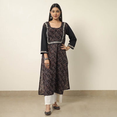 Black - Exclusive Hand Zardozi Embroidery Mul Cotton Kurta 01