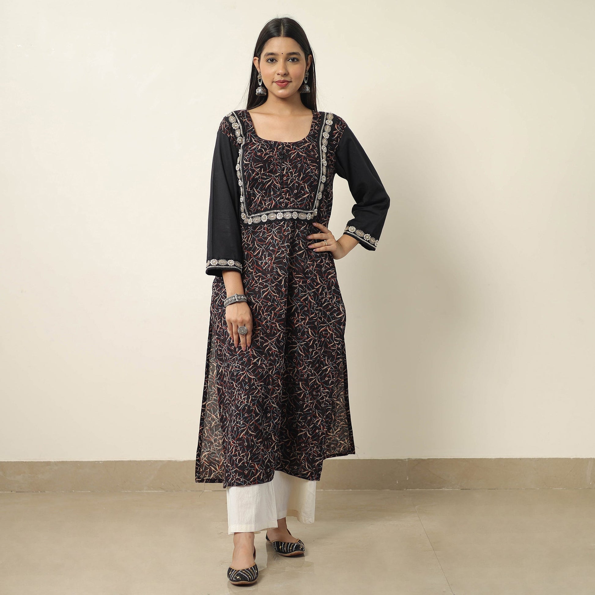 Black - Exclusive Hand Zardozi Embroidery Mul Cotton Kurta 01