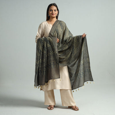Brown - Hand Block Printed Cotton Ajrakh Dupatta 48