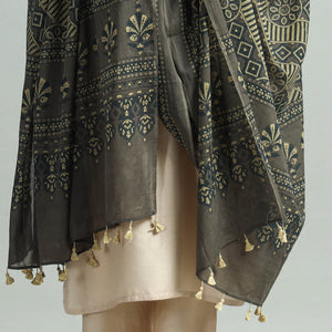 Brown - Hand Block Printed Cotton Ajrakh Dupatta 48