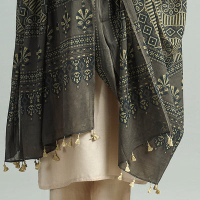 Brown - Hand Block Printed Cotton Ajrakh Dupatta 48