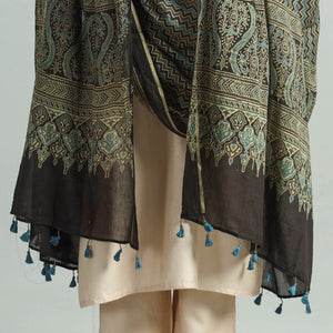 Brown - Hand Block Printed Cotton Ajrakh Dupatta 49