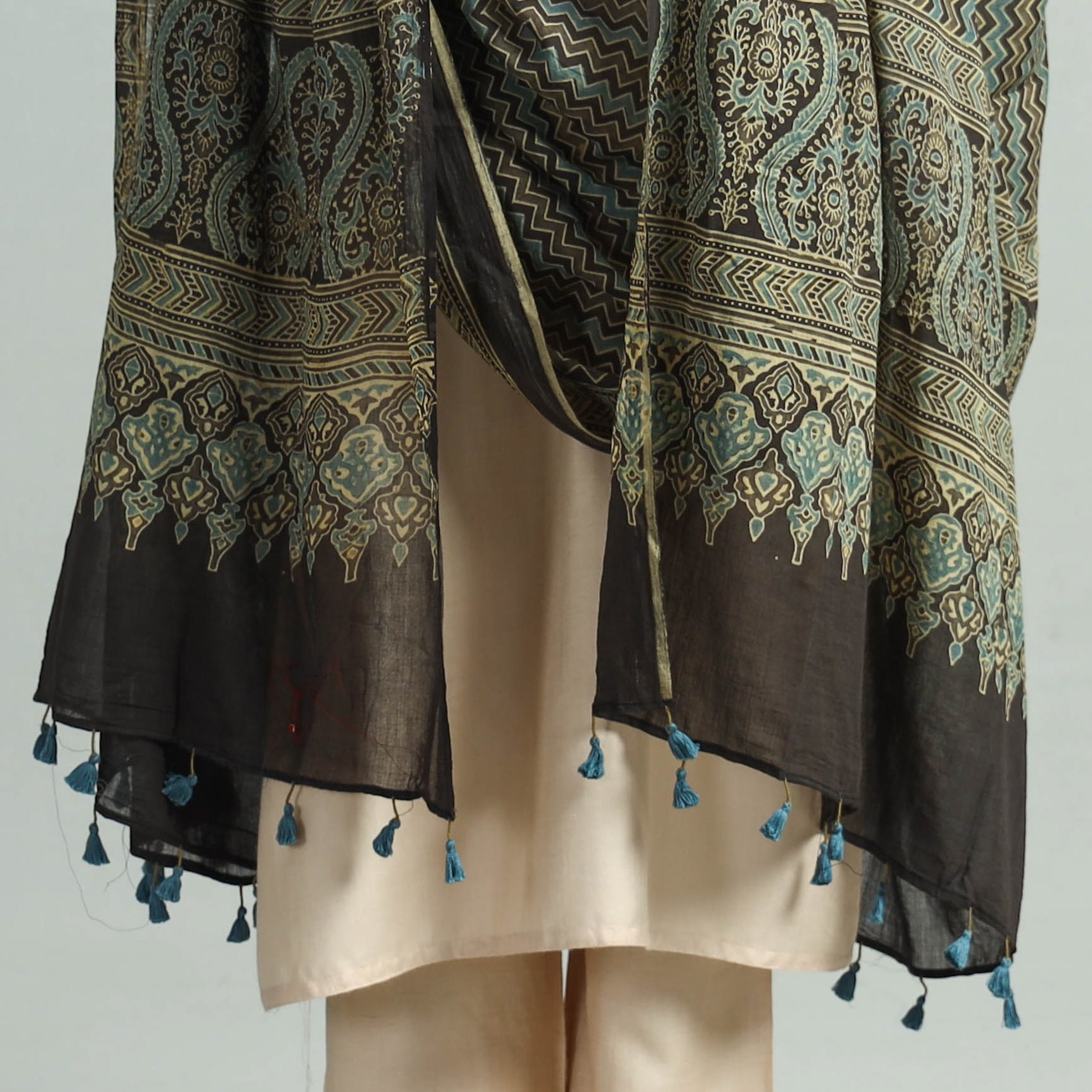 Brown - Hand Block Printed Cotton Ajrakh Dupatta 49