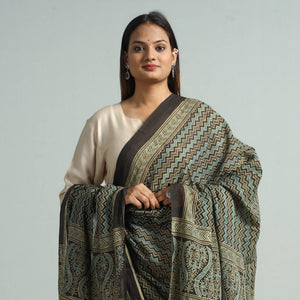Brown - Hand Block Printed Cotton Ajrakh Dupatta 49