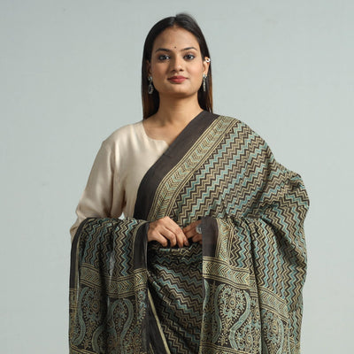 Brown - Hand Block Printed Cotton Ajrakh Dupatta 49