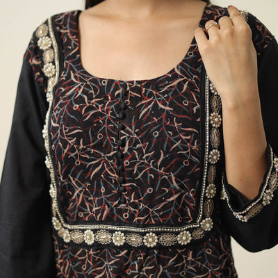 Black - Exclusive Hand Zardozi Embroidery Mul Cotton Kurta 01