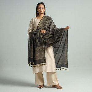 Brown - Hand Block Print Chanderi Silk Ajrakh Dupatta 50