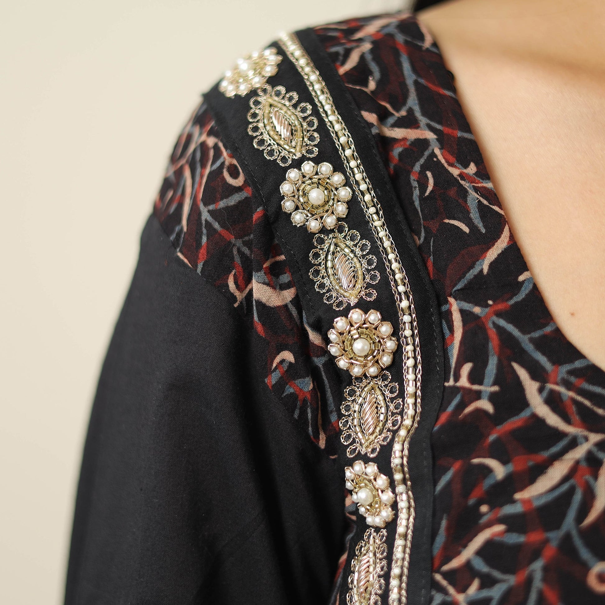 Black - Exclusive Hand Zardozi Embroidery Mul Cotton Kurta 01