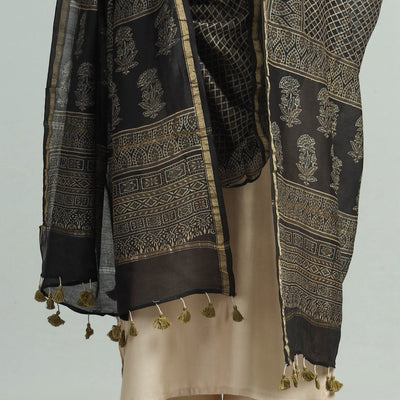 Brown - Hand Block Print Chanderi Silk Ajrakh Dupatta 50