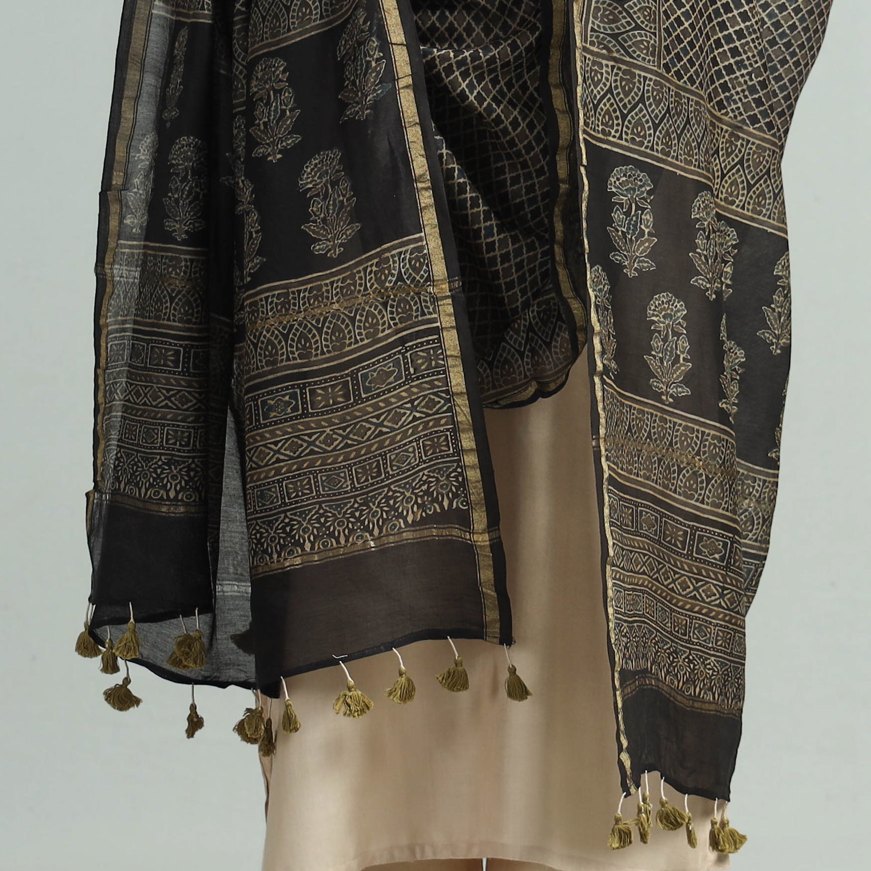 Brown - Hand Block Print Chanderi Silk Ajrakh Dupatta 50