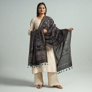 Black - Hand Block Print Chanderi Silk Ajrakh Dupatta 51