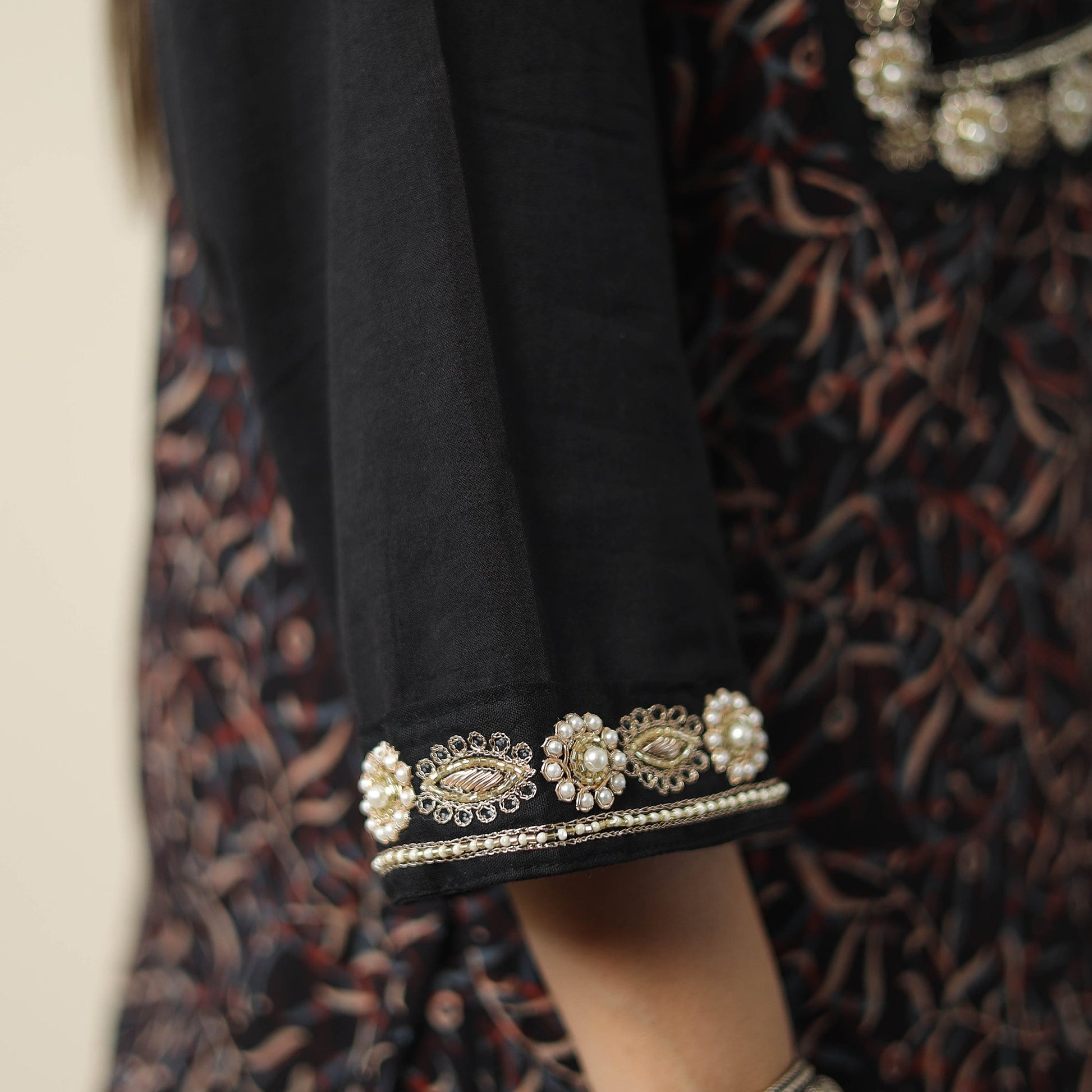 Black - Exclusive Hand Zardozi Embroidery Mul Cotton Kurta 01