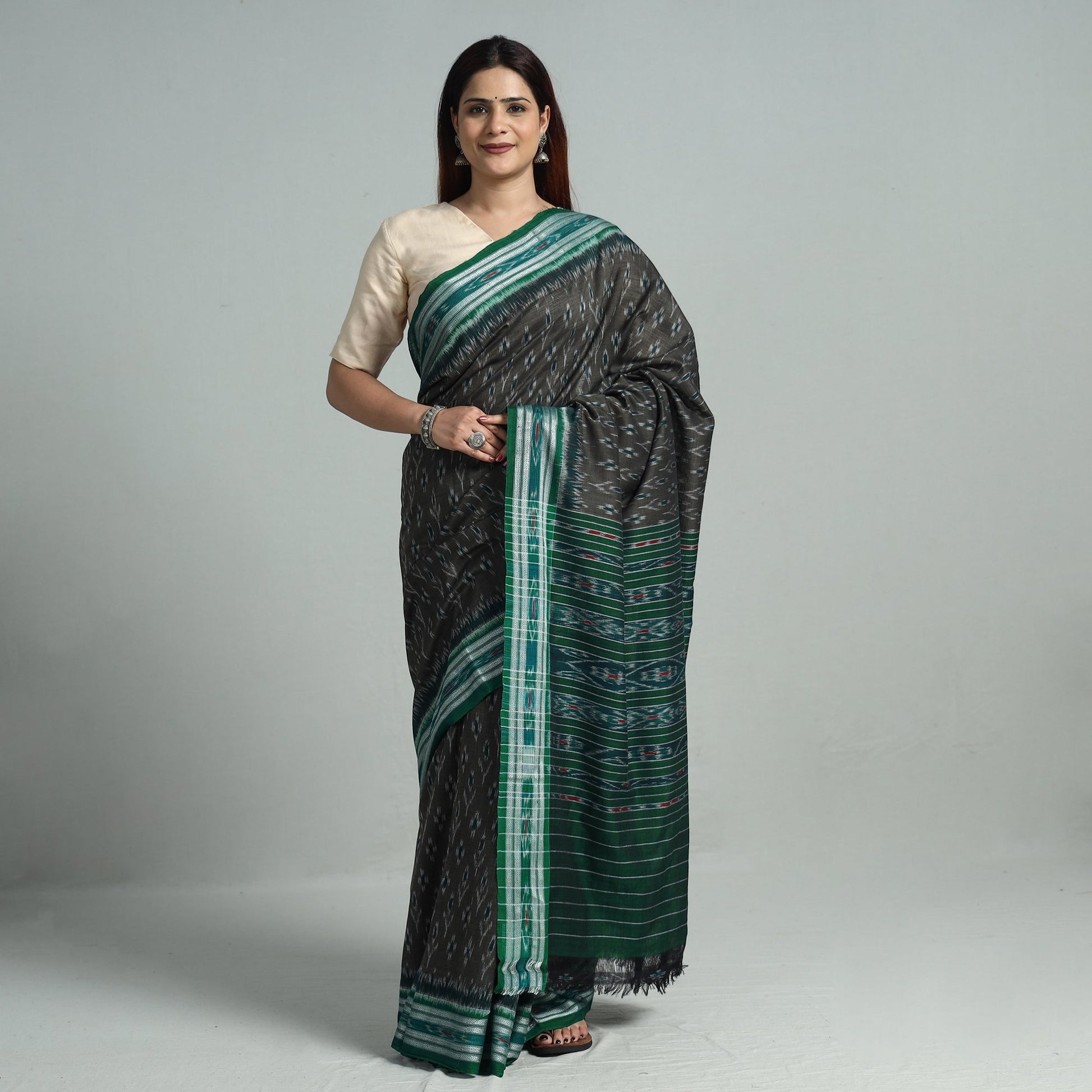 Black - Sambalpuri Ikat Handloom Cotton Saree 26