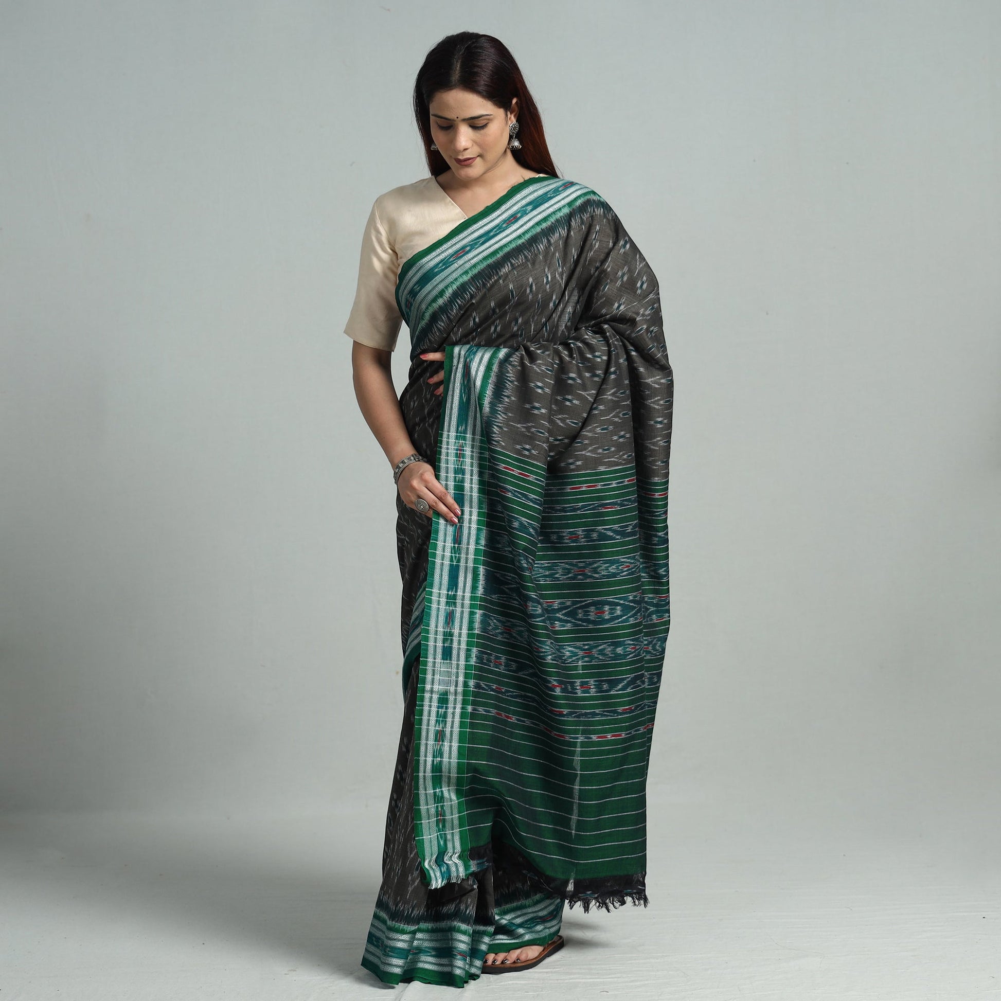 Black - Sambalpuri Ikat Handloom Cotton Saree 26