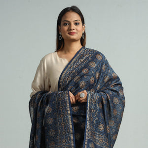 Blue - Hand Block Print Chanderi Silk Ajrakh Dupatta 55