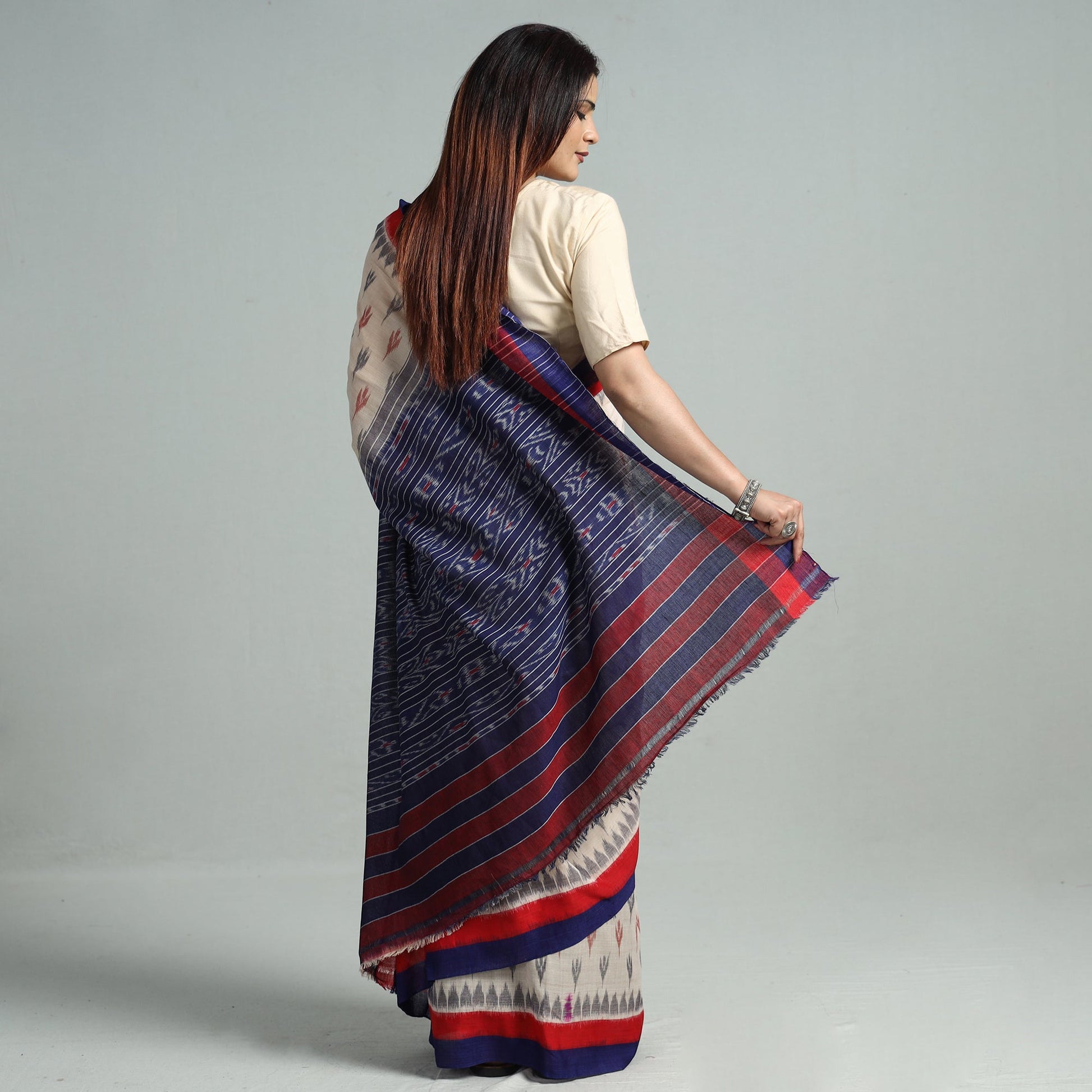 Beige - Sambalpuri Ikat Handloom Cotton Saree 27