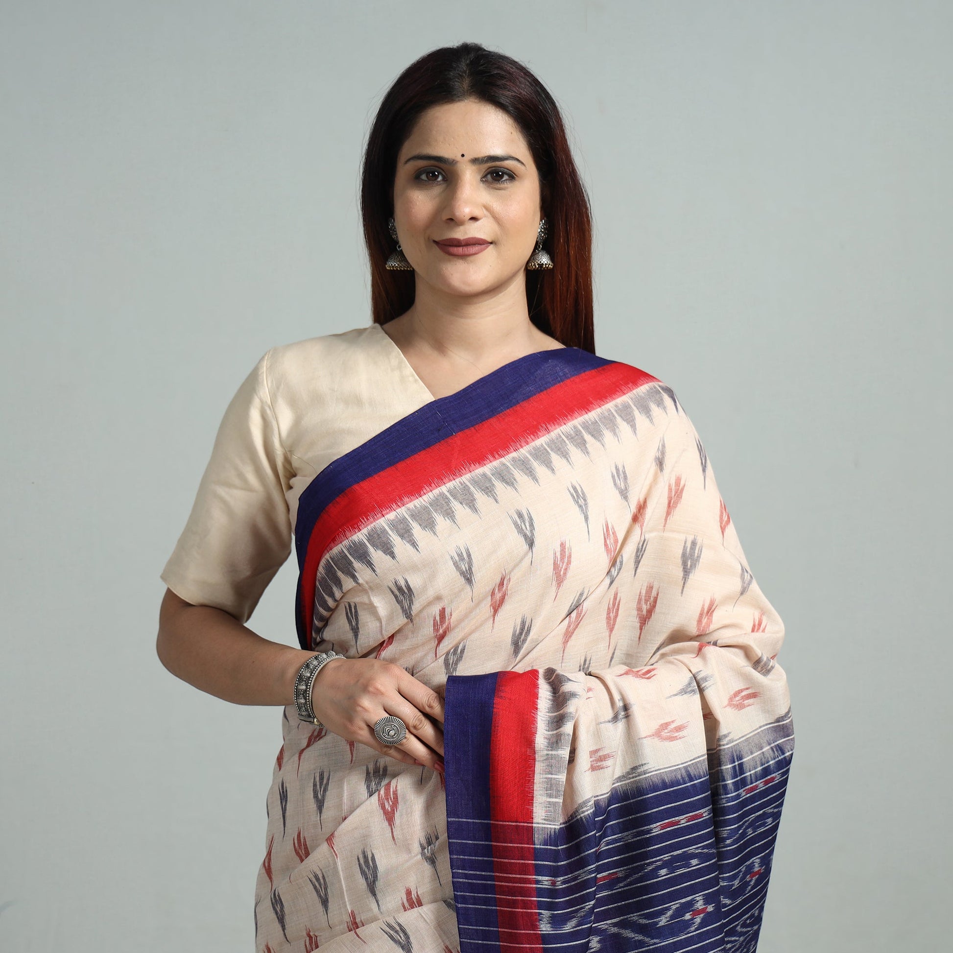 Beige - Sambalpuri Ikat Handloom Cotton Saree 27