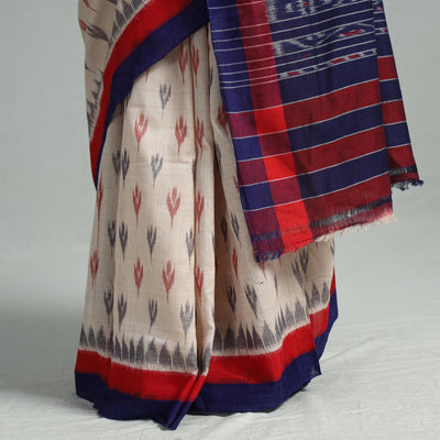 Beige - Sambalpuri Ikat Handloom Cotton Saree 27
