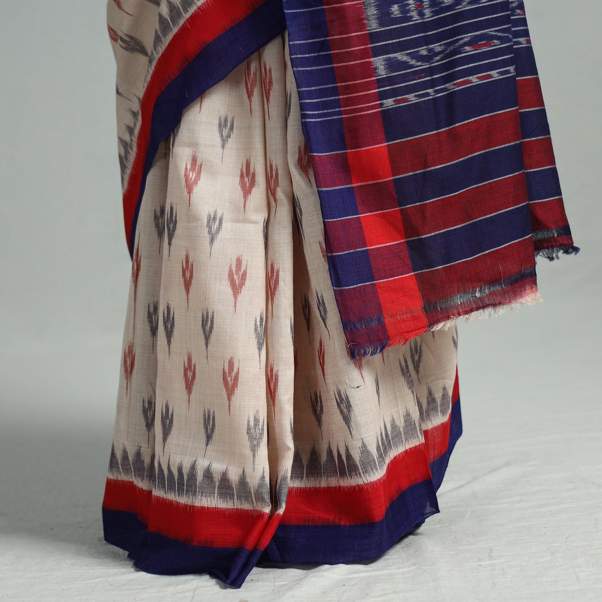 Beige - Sambalpuri Ikat Handloom Cotton Saree 27