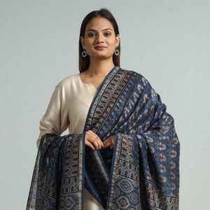 Blue - Hand Block Print Chanderi Silk Ajrakh Dupatta 58
