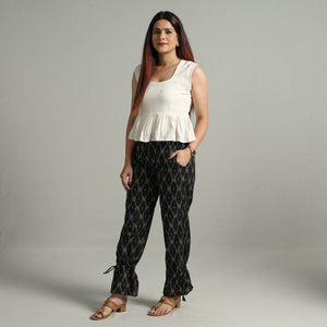 Black - Pochampally Ikat Weave Cotton Elasticated Pant 14