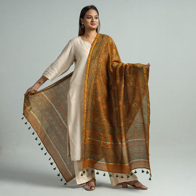 Brown - Hand Block Print Chanderi Silk Ajrakh Dupatta 59