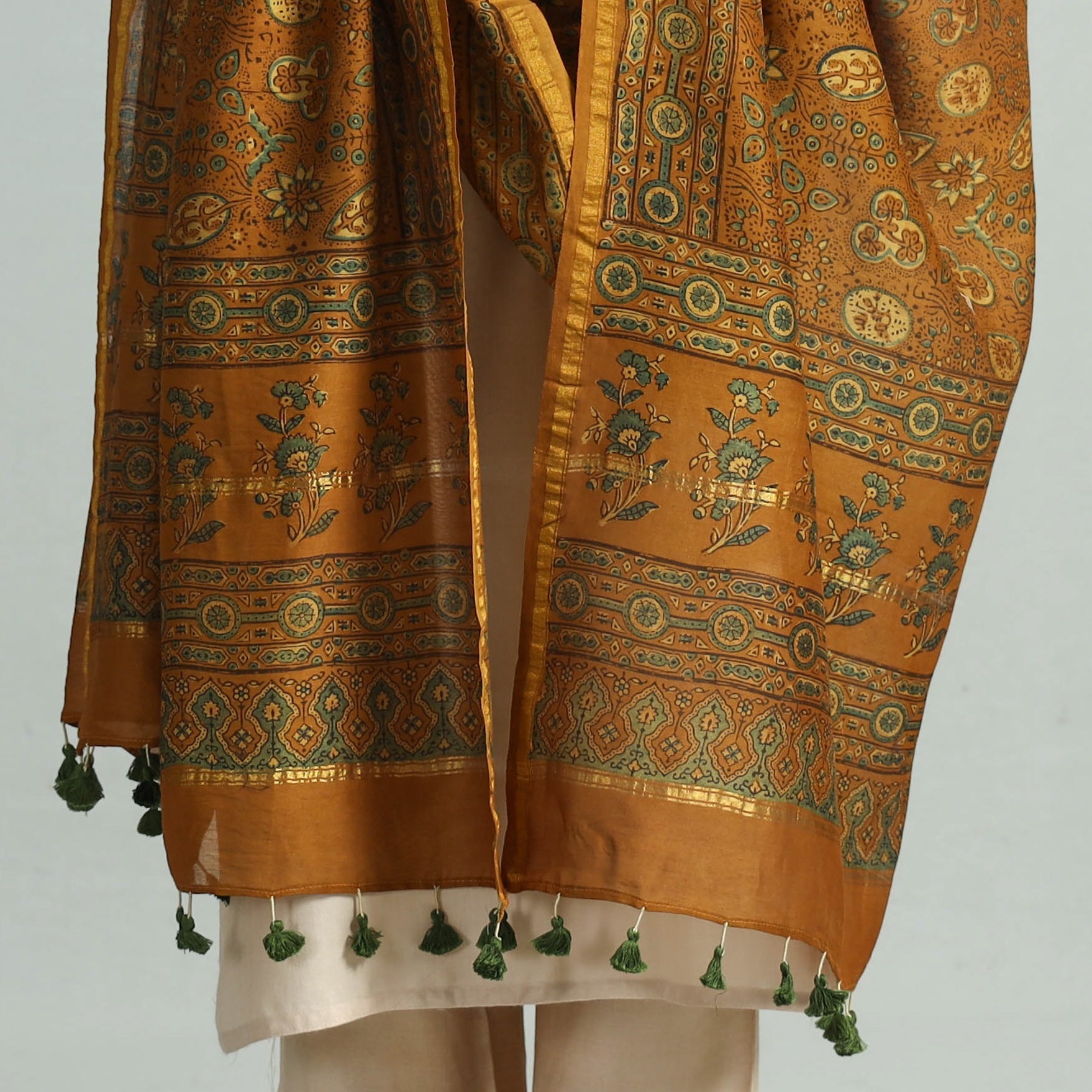 Brown - Hand Block Print Chanderi Silk Ajrakh Dupatta 59