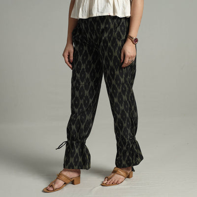 Black - Pochampally Ikat Weave Cotton Elasticated Pant 14