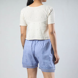 Blue - Chikankari Hand Embroidered Cotton Short