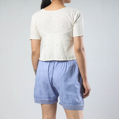Blue - Chikankari Hand Embroidered Cotton Short