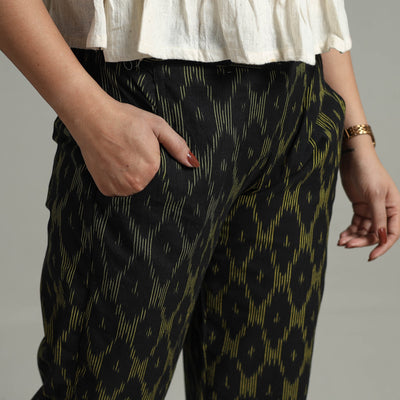 Black - Pochampally Ikat Weave Cotton Elasticated Pant 14