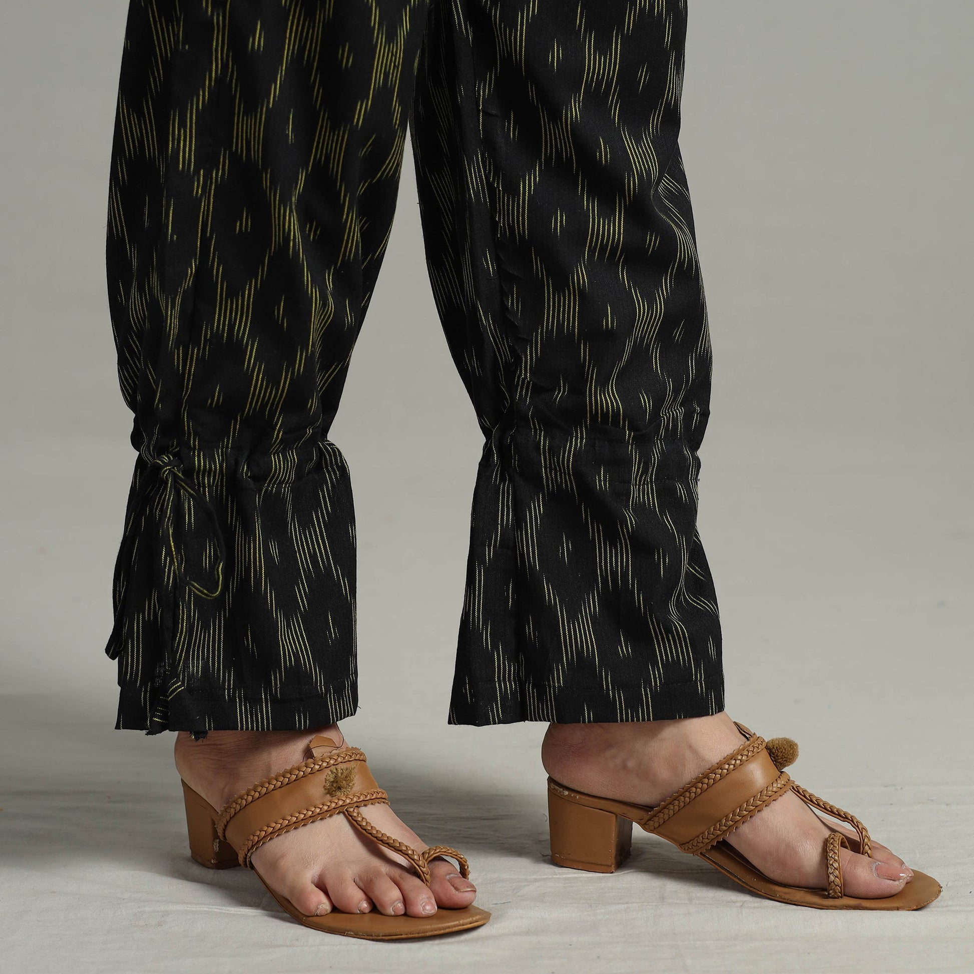 Black - Pochampally Ikat Weave Cotton Elasticated Pant 14