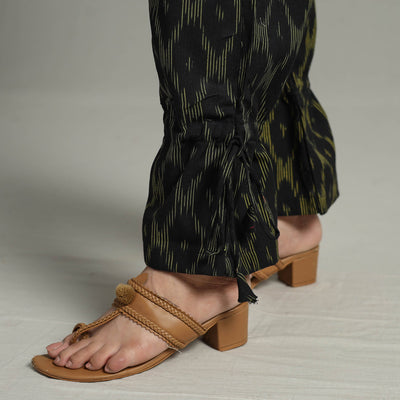 Black - Pochampally Ikat Weave Cotton Elasticated Pant 14