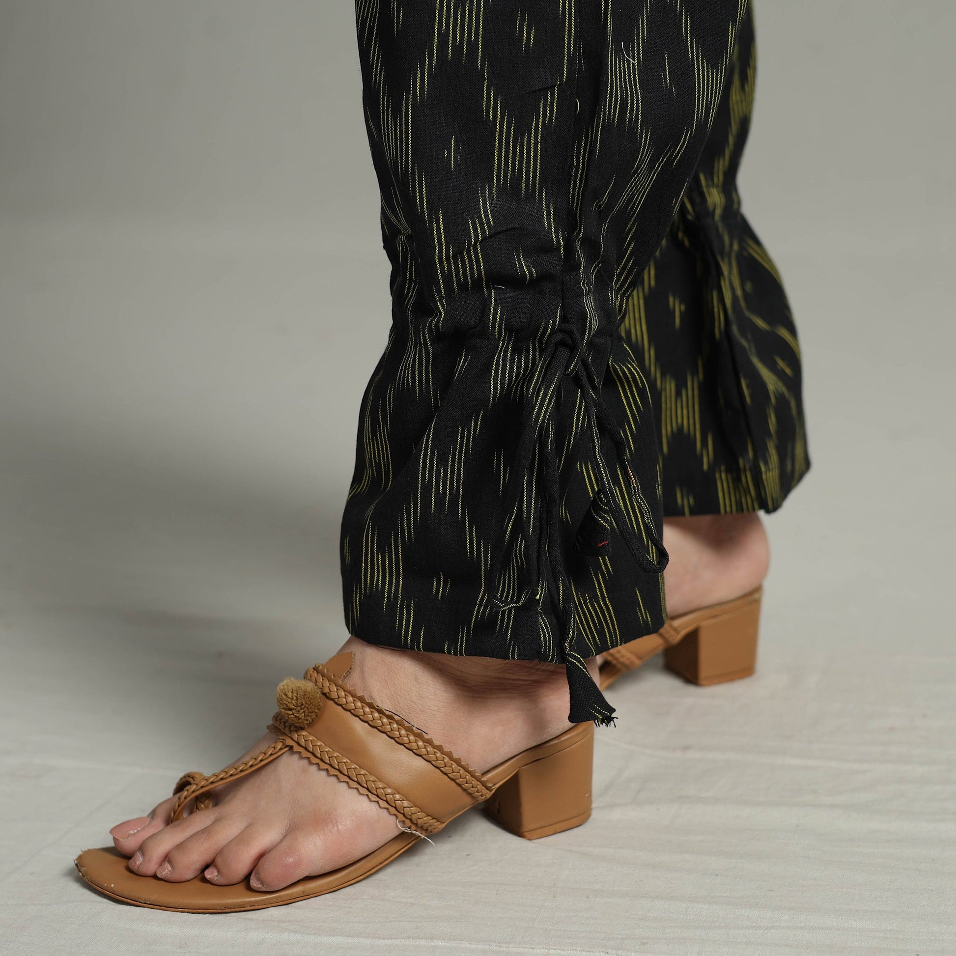 Black - Pochampally Ikat Weave Cotton Elasticated Pant 14
