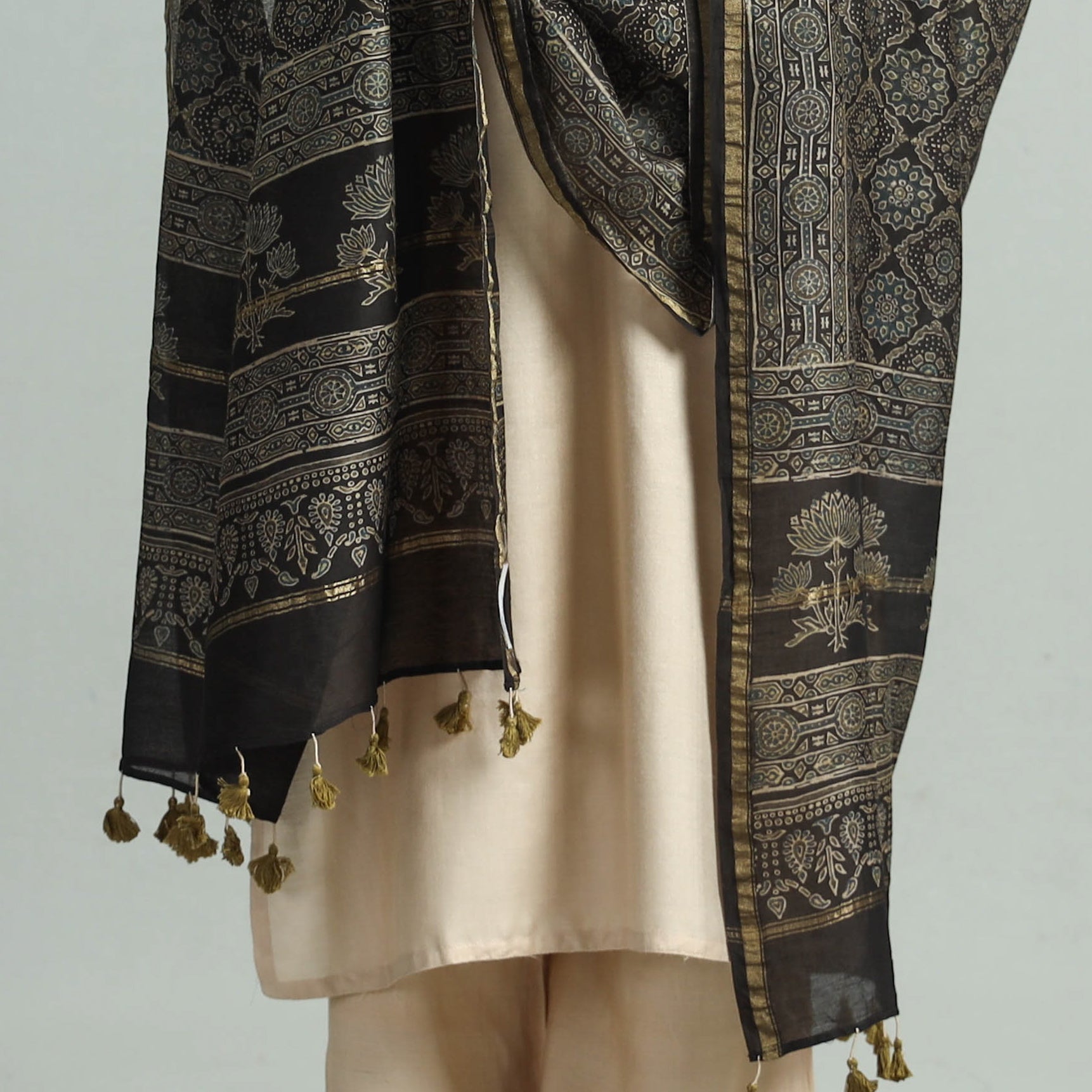 Brown - Hand Block Print Chanderi Silk Ajrakh Dupatta 62